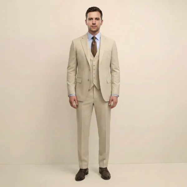 Bllmen 100% Worsted Wool All-Season Three-Piece Suit - 280132 Classic 280g Twill